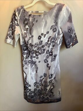 Karen Millen Silver Gray Floral Sequin Mini Dress